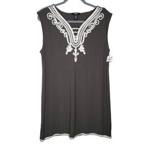 Alfani NWT Woman Size XL Petite Sleeveless Dress Olive  with White Trim Detail